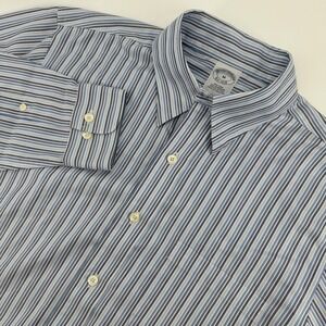 Brooks Brothers Mens Non-Iron Supima Cotton Striped Dress Shirt Blue Grey Size M